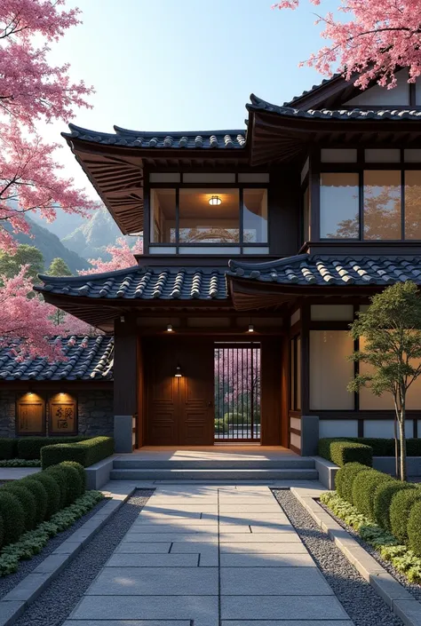  is a more complete mansion detail addition according to your request:  

### ** Modern Japanese Mansion 1915  ( Artstyle Kimetsu no Yaiba )**  

#### ** Exterior **  
- ** Main Gate :**  Dark wooden gate with floral carvings and traditional Japanese patte...