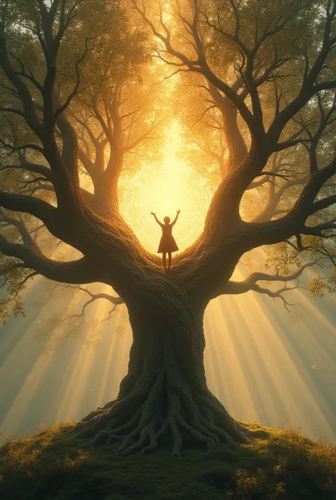 Oak(An image of a living thing called ) instead of an oak tree reaching out to the energy emanating from light