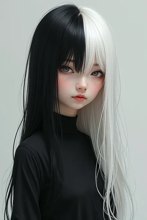 A teenager with black and long white hair 