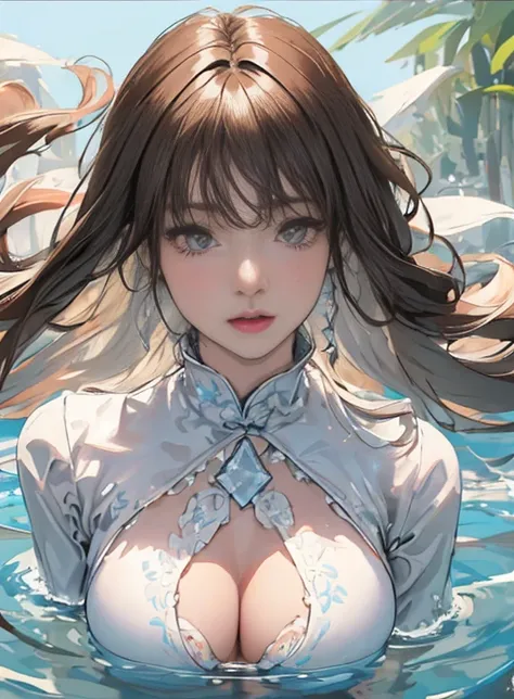 ( RANDOM SEXY POSES ),(Floating in water),( Soaking),(Rash guard:1.2),(Thin type:1.8),( Big Breasts),( Search 。 hairstyles floating in water are random),( highest image quality taken by Ki,(8k),  super real , 最 High Quality ,  High Quality ,   high definit...