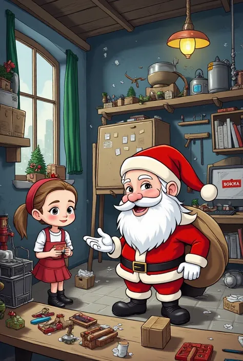 A playful, slightly cartoonish illustration of Santas workshop, but instead of elves building toys, you see cartoon versions of founders working at computers, ideating on whiteboards, or pitching their ideas, with the Bokra brand subtly integrated into the...