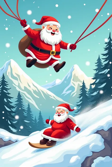 Christmas santa in zipline and santa sliding in snow