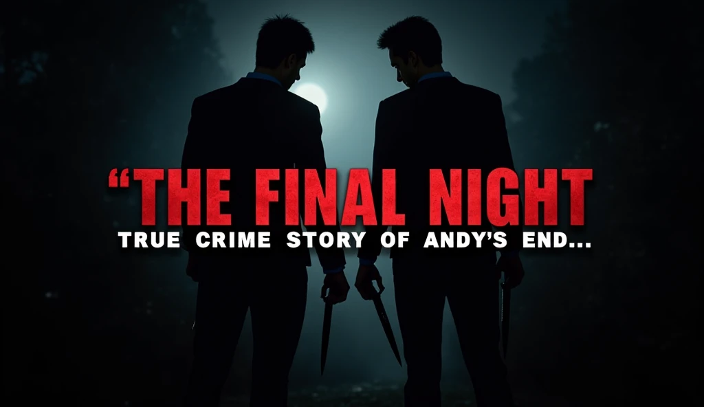 

"Create a professional YouTube thumbnail for the true crime story titled The Final Night: A True Crime Story of Andy’s End. The design should evoke suspense and intrigue, matching the dark and intense tone of the content. The title text should be bold, s...