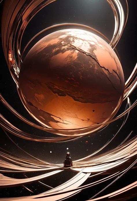  conceptual installation fantasy illustration art, copper-plated mars , Mr.々Effects ,  delicate dynamic texture ,  contrast between light and dark , 2.5D,  artistic photo ,  surreal,  digital graphic CG ,  BREAK super detailed ,   absolute resolution  ,  t...