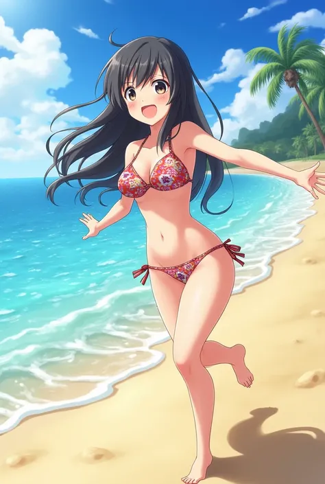 Kaoruko Waguri in a bikini having fun at the beach