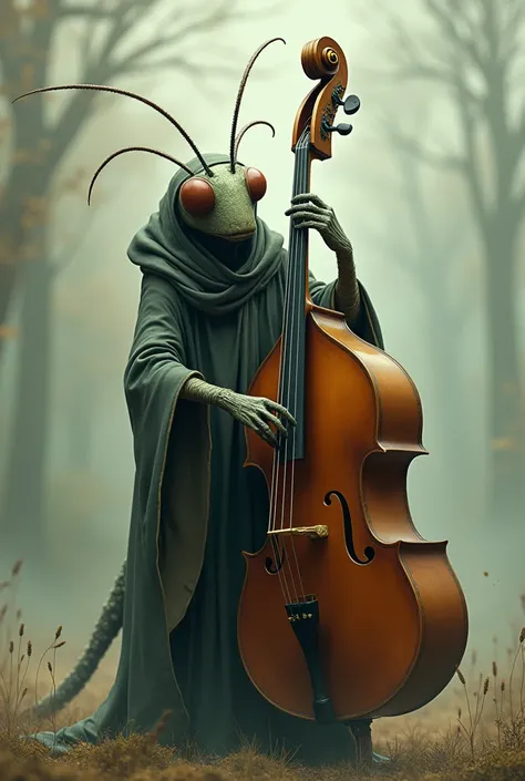 a monk insect plays a double bass