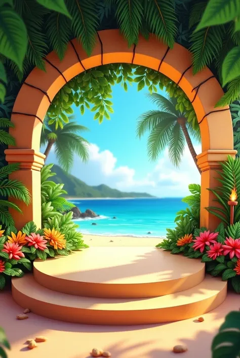 Stage backdrop for coffee shop anniversary with beach and hawaiian party theme consider adding leaves and arc structure colorful enough with platform for awarding