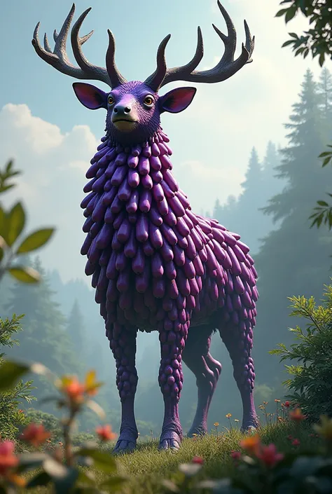 A giant deer made of lots of brinjals.