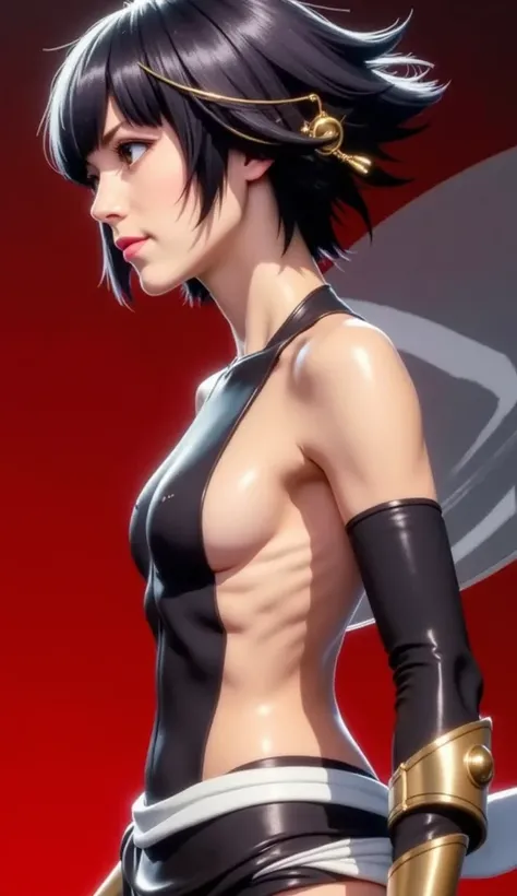 (（（Perfect body,White and tender skin,（（（naked, sideboob，not top, not belt, not sleeves, not pants ）））,（（（sui-feng, short hair, short hair with long locks，Black hair））），((masterpiece)),high resolution, ((Best quality at best)),masterpiece,quality,Best qual...