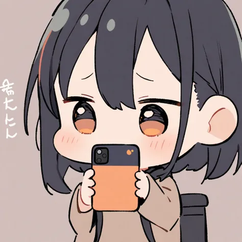 (o o:1.5), chibi, girl, upper body, operate smartphone, looking away