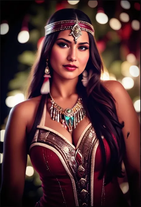 A very beautiful native american woman celebrating Christmas 