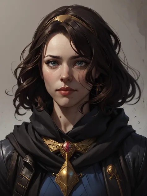 a woman in a black scarf and gold headpiece, fantasy concept art portrait, beautiful character painting, character concept art portrait, stunning character art, character art portrait, portrait of a female mage, rpg portrait concept art, character portrait...