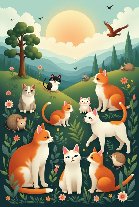 Visual Prompt: A montage of animals, including cats and mice, with a backdrop of nature symbolizing harmony and purpose.