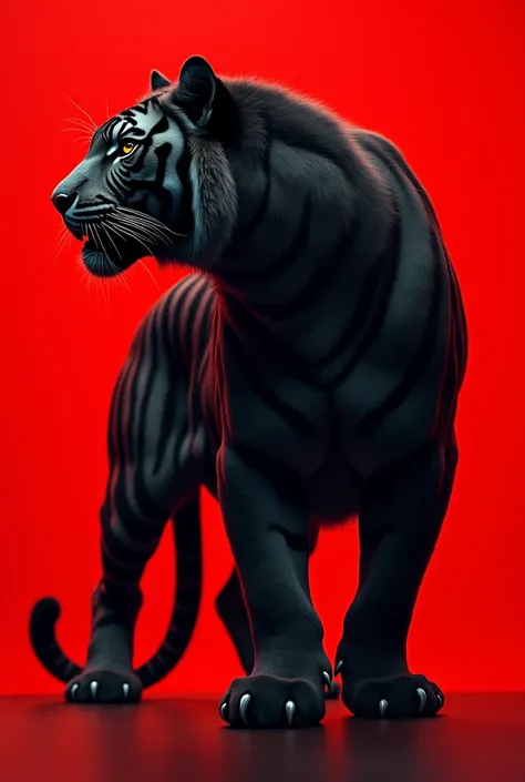 Black tiger side view red background background length is high 