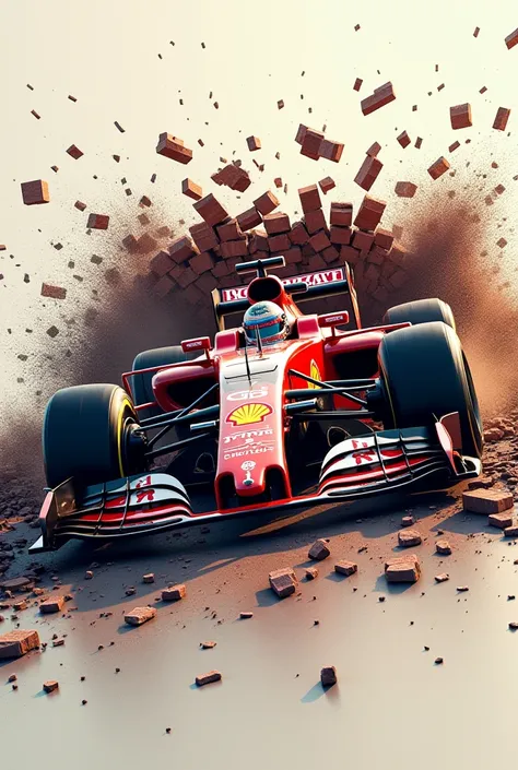  Draw a Formula 1 race car, breaking out of a brick wall  