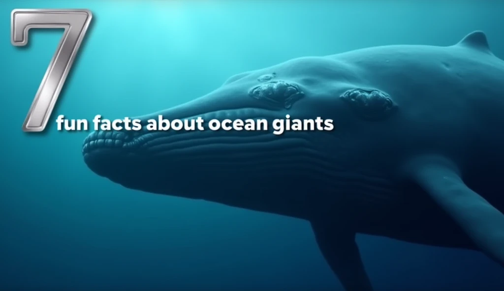 "Generate a clean and elegant YouTube thumbnail with a close-up of a gentle giant: a blue whales eye and part of its massive head. The background transitions from deep ocean blue to lighter aqua tones. Overlay a sleek, metallic silver 7 in the top left cor...