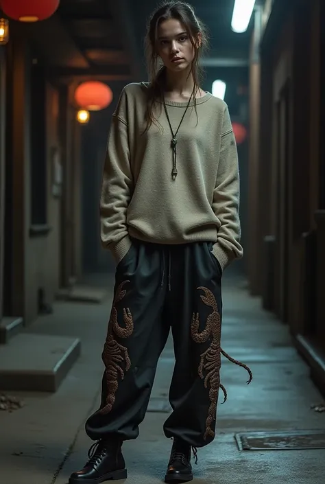 Loose fit sweater pants with embroidered scorpion tails on the sides 