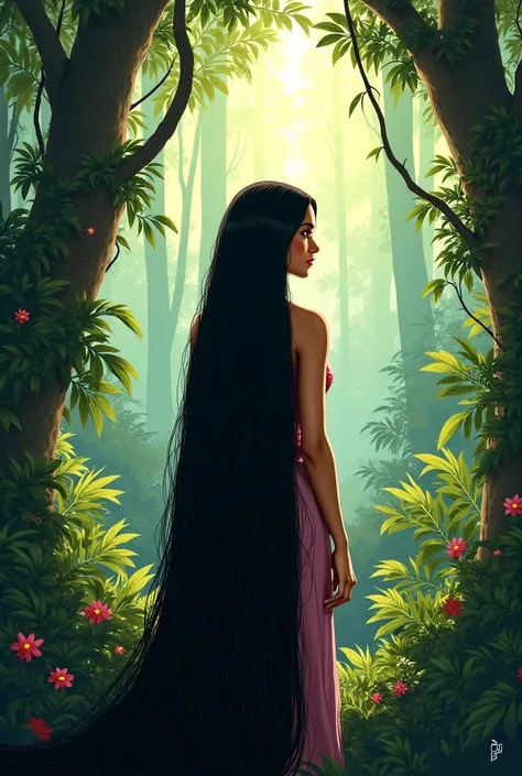 Rapunzel, a black-haired Batak descendant, lives in the middle of a tropical rainforest.