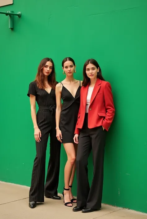 three women standing next to a green wall in front of a green wall, a picture by reyna rochin, instagram, tachisme, profile image, photo taken in 2 0 2 0, modeling for dulce and gabanna, pilar, taken in the early 2020s, profile pic, 1614572159