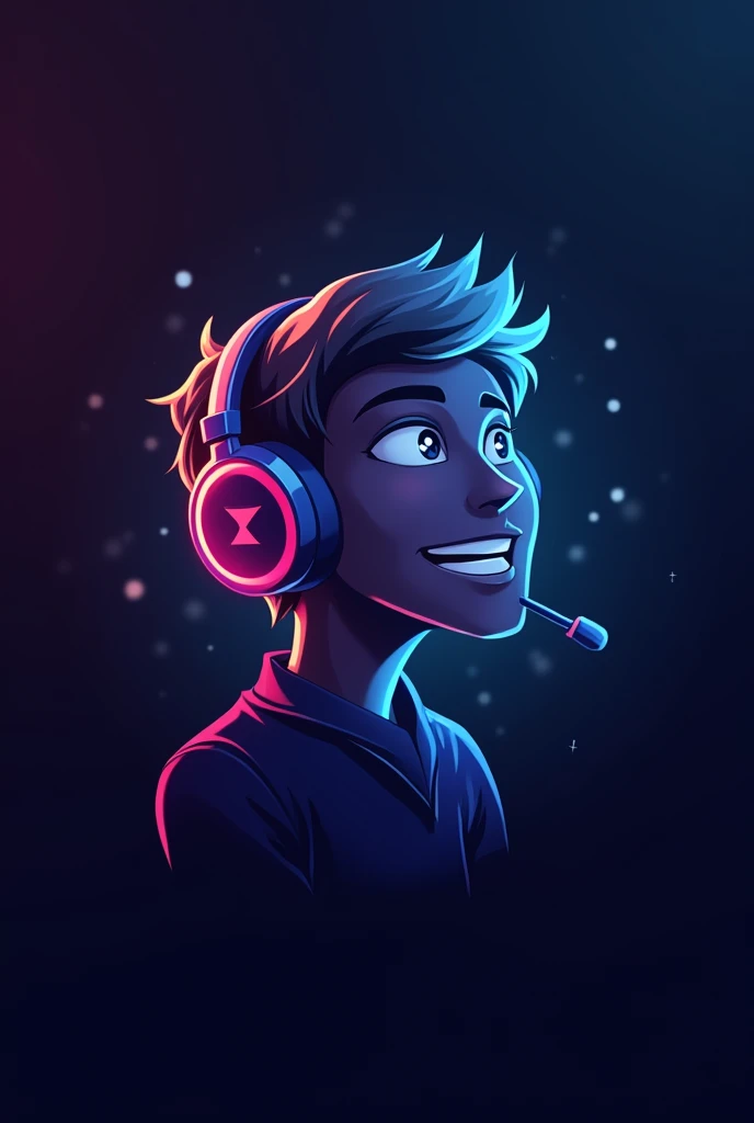 AN ANIMATED LOGO WITH A professional PC gamer is often seen with a headset on his head, eyes fixed on a bright screen, surrounded by an ergonomic desk and state-of-the-art gaming equipment, comfortably dressed for long gaming sessions. He is a competitive ...