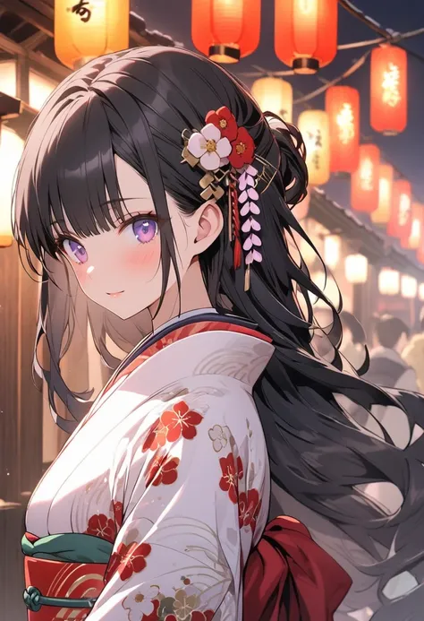 Alone, 1 girl,black hair,purple Eyes,long Hair, Long Sleeve, New Years