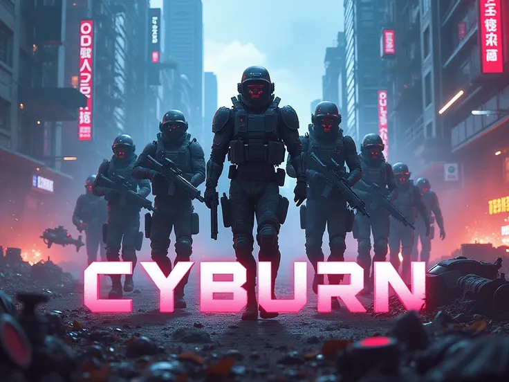 a blockbuster movie CYBURN poster, genre is sci-fi action, hi-tech war