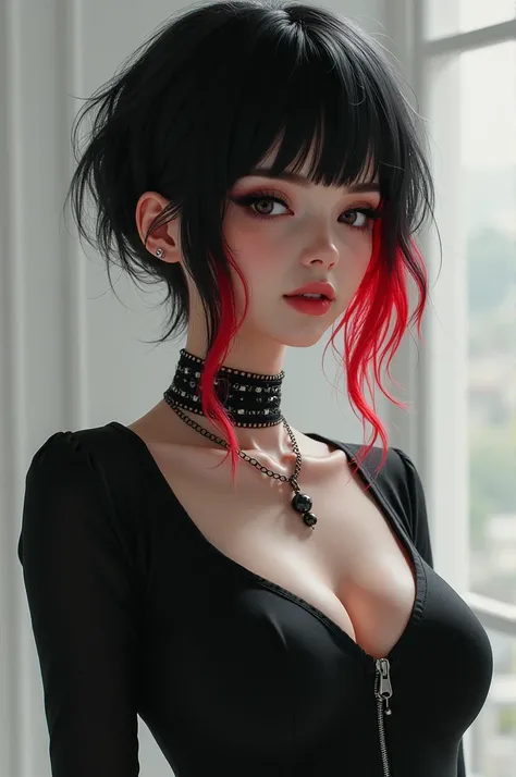 Femboy with black hair and red tips.