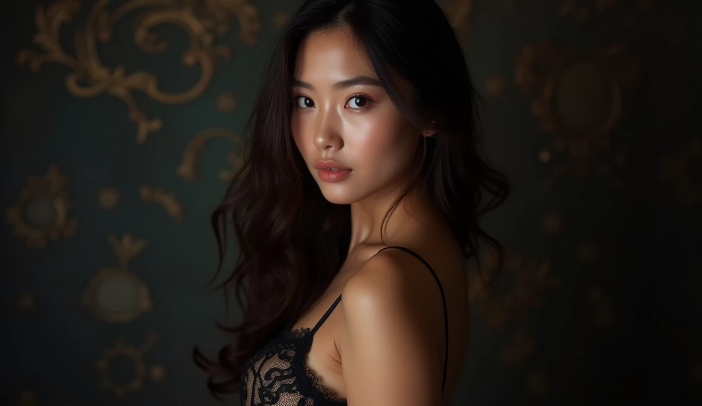 Create an ultra-realistic,full body photo.
 Beautiful super Asian model with a curvy body,Her name is Lisa Bae Suzy, Round Eyes, thick eyebrow,double eyelids,chocolate brown color hair,wavy long Hairs ,highly detailed face and skin texture,Almond color Ski...