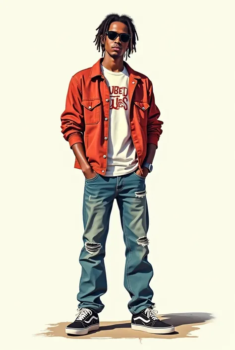 Vector Vintage poster art of  about  wearing hypebeast style and vans shoes ,standing with white background, vector , vintage