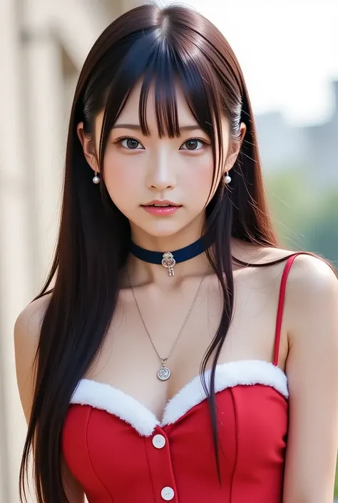 18-year-old girl,((   topless、Nipples,naked:1.3)),   Cowboy Shot  、Bloomers、Big Breasts、 Pregnant Saggy Breasts ,  side tie panties ,  white panties, Santa Style Red Dress with White Fur Trim and Navy Blue Over-the-Knee Socks.