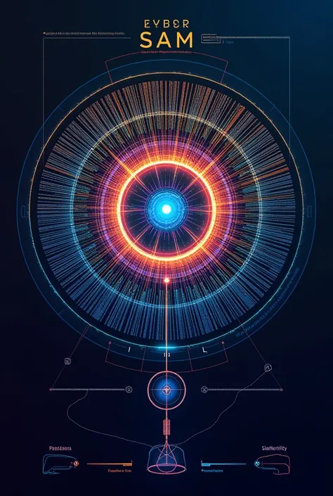 An artistic depiction of the Meta SAM Model, featuring a central AI core surrounded by layers of segmented data streams in vibrant colors. The design highlights scalability and precision, with a futuristic and minimalistic aesthetic."