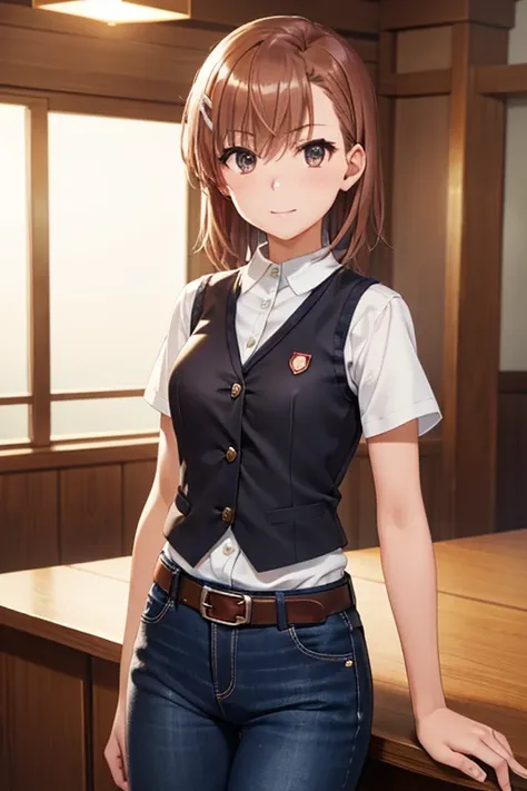 misaka mikoto、 shiny hair,  short hair, ( beautiful茶色の目、)、smile、 super detailed eyes、((hair clip)), very detailed face,  highly detailed eyes ,cowboy shot,、(一人の girl )、 ,Master Piece,  top quality ,  high res, masterpiece , 



 


 girl ,  sexy,   beautif...