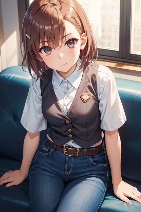 misaka mikoto、 shiny hair,  short hair, ( beautiful茶色の目、)、smile、 super detailed eyes、((hair clip)), very detailed face,  highly detailed eyes ,cowboy shot,、(一人の girl )、 ,Master Piece,  top quality ,  high res, masterpiece , 



 


 girl ,  sexy,   beautif...