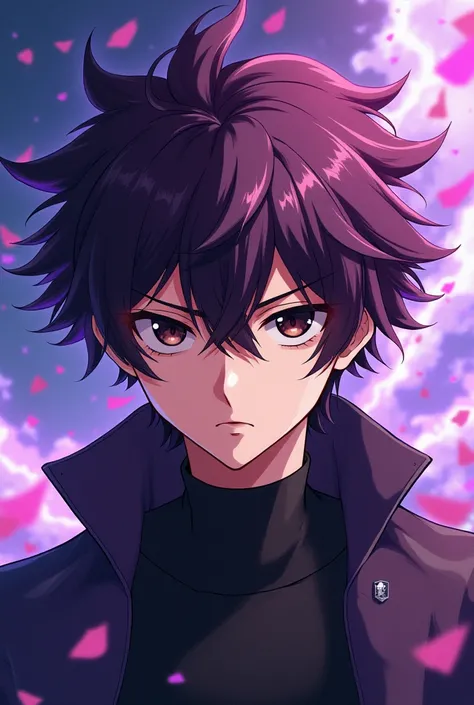 I want to make an anime character he is a guy has dark brown eyes dark brown hair combined with purple 