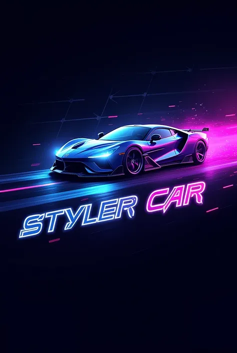 "A futuristic car racing game logo featuring a high-speed sports car with a glowing, cyberpunk-style design in neon blue and purple. The logo has sleek, angular elements resembling a race track or a finish line, integrated into the design. The game’s name ...