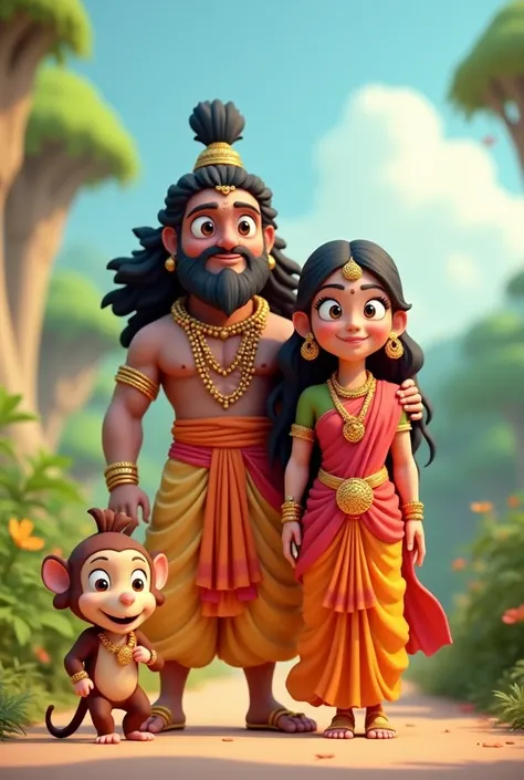 In 3d cartoon character " Sita mata shri ram hanuman "