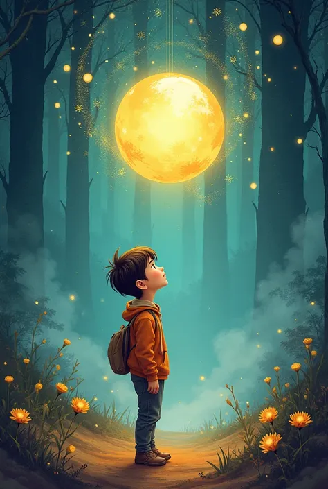 Book cover called boy and his magic ball for this Kazakh text background