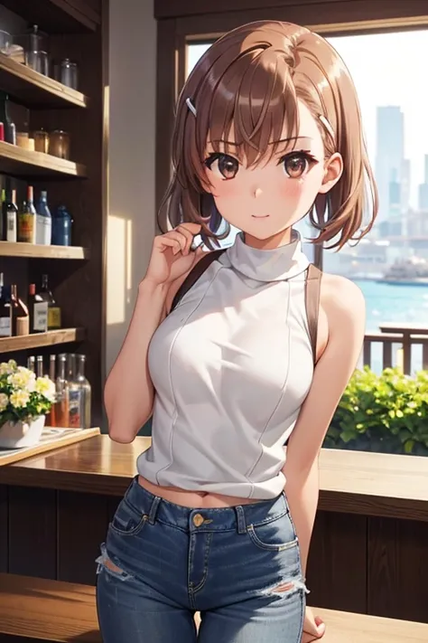 misaka mikoto、 shiny hair,  short hair, ( beautiful brown eyes、)、smile、 super detailed eyes、((hair clip)), very detailed face,  highly detailed eyes ,cowboy shot,、( One Girl )、 ,Master Piece,  top quality ,  high res, masterpiece , 



 




8k,  top quali...