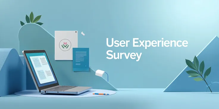 Create a sleek and modern poster for a User Experience Survey. The design should be minimalistic yet impactful, with the text "User Experience Survey" prominently displayed in a clean, contemporary font. The poster should feature abstract, geometric shapes...