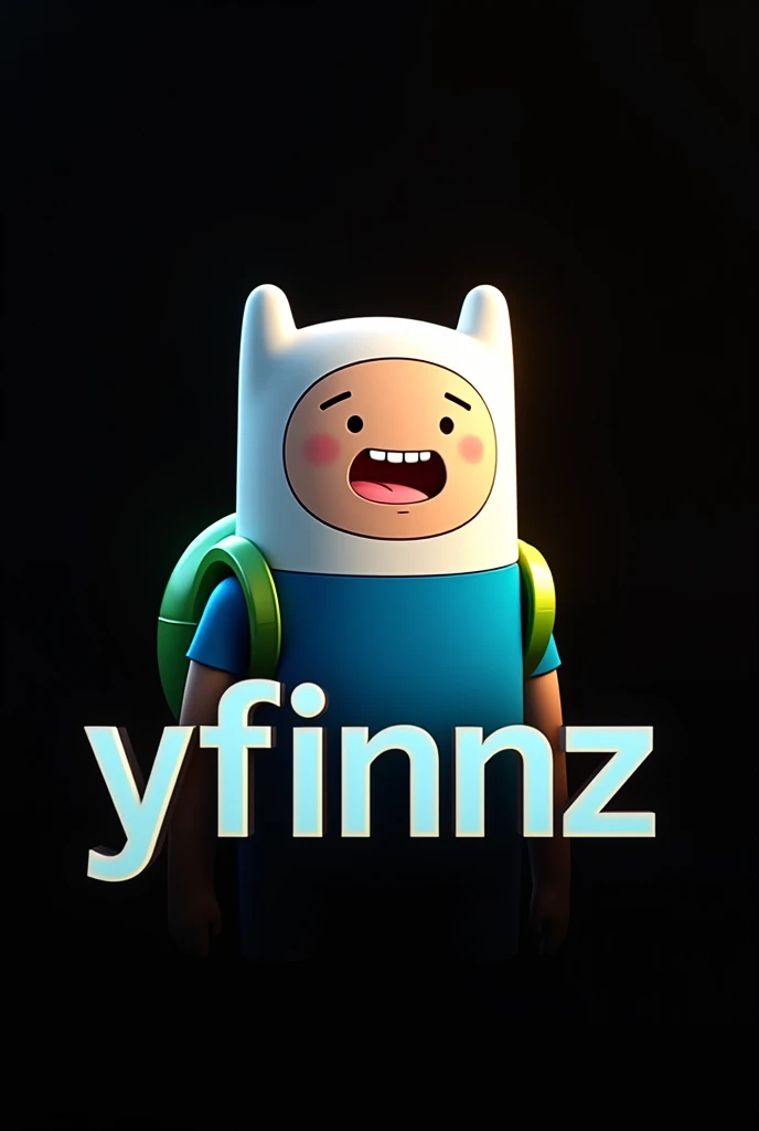  logo I want a 4k image of the character  "finn" from Adventure Time, similar to a , com o nome yfinnZ conectado a imagem em formato grande no meio com o fundo preto