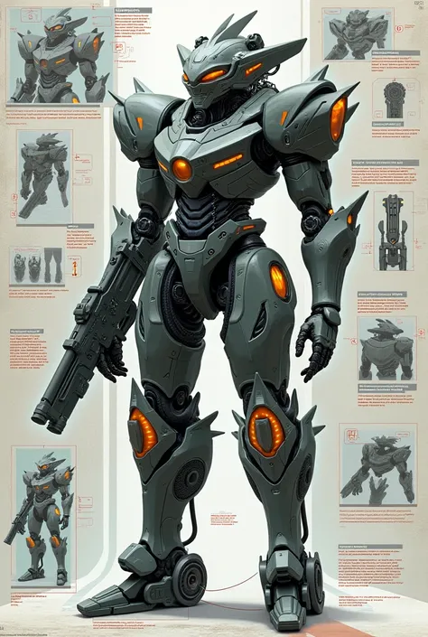 Schematic infographic, unusual shape exo-extraterrestrial Future mechatronic Armor, nuclear powered mecha design with indonesian technology