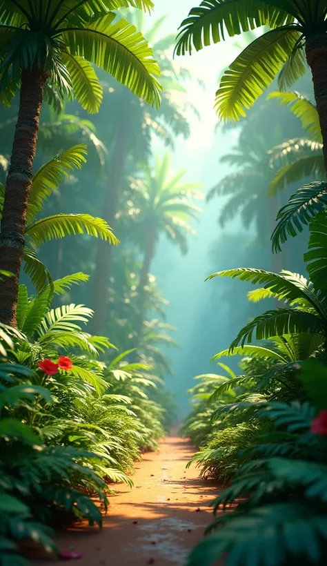 Beautiful Jungle empty place, no animals 3d pixar cartoon