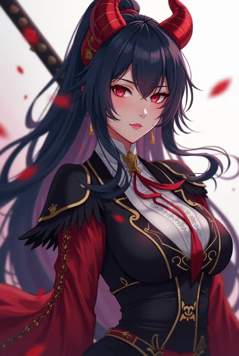 a close up of a person in a costume with a sword, concept art inspired by Li Chevalier, pixiv, conceptual art, demon noble character design, shadowverse character concept, character adoptable, detailed anime character art, anime character design, official ...