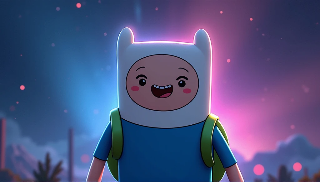  logo I want a 4k image of the character  "finn" from Adventure Time, similar to a , com o nome yfinnZ conectado a imagem em formato grande no meio com o fundo galático, younger and less realistic too  