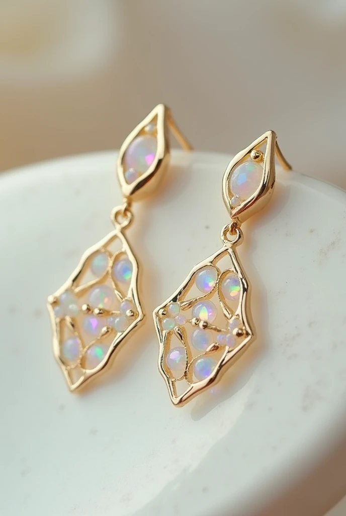  Minimalist designs ,  geometric patterns symbolizing light refraction. gold,  silver , Pastel tones;  opal and mother-of-pearl .  Polished-metallic surfaces , elegant details .  Background with soft light transitions ,  focused on individuality and sparkl...