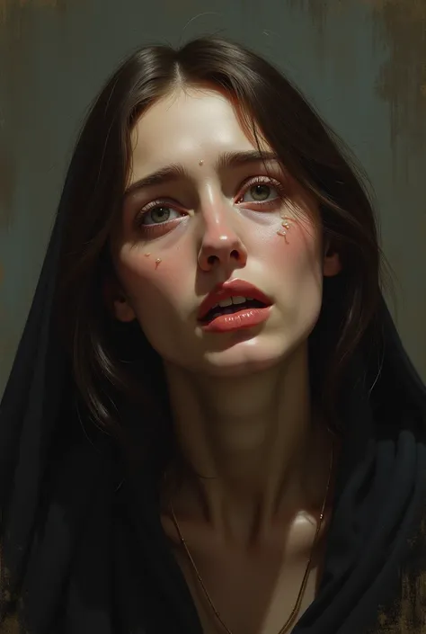 Mary Magdalenes face crying with tears 