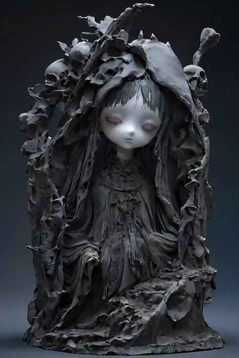 💀、☠、 girl 、❤、💀、Dark fantasy、💀🥵💗、old，dirty， mineral pigments，3D粘土Clay sculpture艺术，Clay sculpture、 one woman、