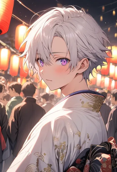 alone, 1 male, White hair, purple Eyes,Short Hair, Long Sleeve ,New Years, Youth