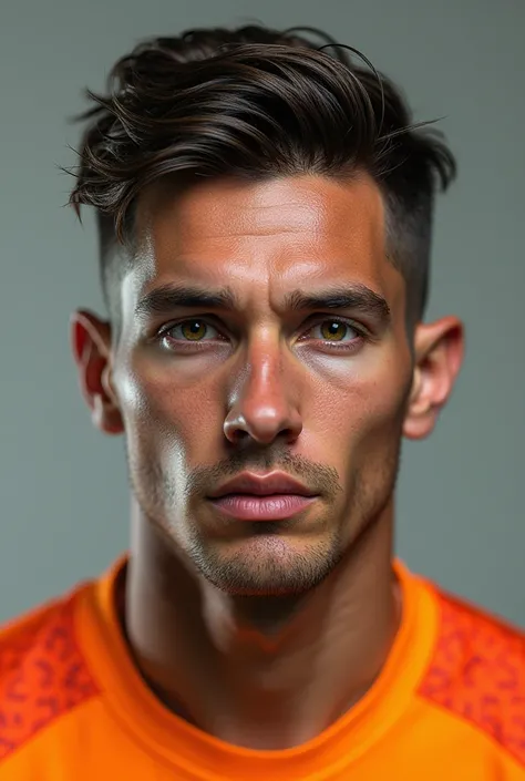 Create a photo of Robert faas, 25 years old, dutch, goalkeeper of Feyenoord Rotterdam FC, create a randomized facial features including skin color, face shape, anything, but keep in mind he is dutch