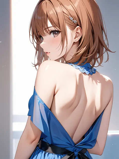 Backless Dress, ( cute), (Misaka Mikoto), masterpiece:1.5, masterpiece, highest quality, UHD, retina, masterpiece, accurate anatomy, super detailed, high quality, best quality, 8k